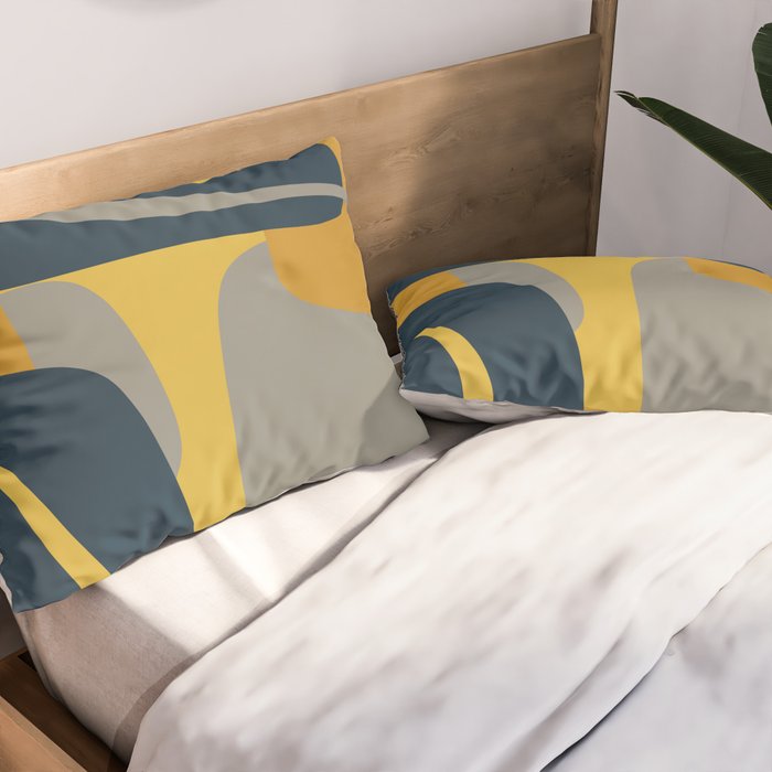 Midcentury Modern Abstract 2 in Mustard, Navy Blue, and Gray Pillow Sham Gallery Image 2
