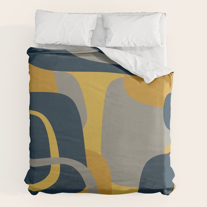 Midcentury Modern Abstract 2 in Mustard, Navy Blue, and Gray Duvet Cover Gallery Image 2