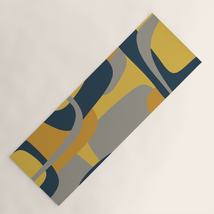 Midcentury Modern Abstract 2 in Mustard, Navy Blue, and Gray Yoga Mat Gallery Image 1