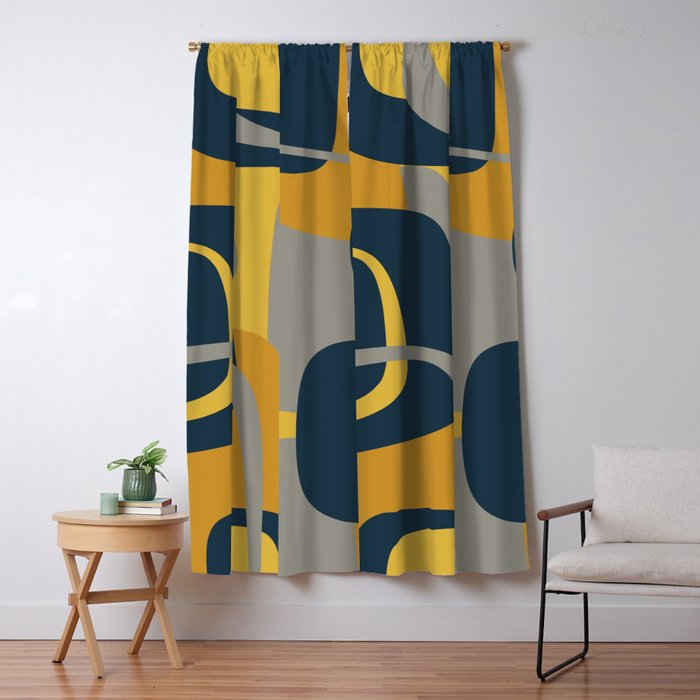 Midcentury Modern Abstract 2 in Mustard, Navy Blue, and Gray Window Curtain Gallery Image 5