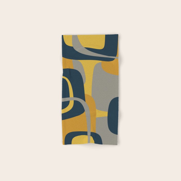 Midcentury Modern Abstract 2 in Mustard, Navy Blue, and Gray Bath Towel Gallery Image 1