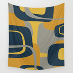 Midcentury Modern Abstract 2 in Mustard, Navy Blue, and Gray Wall Tapestry Gallery Image 4