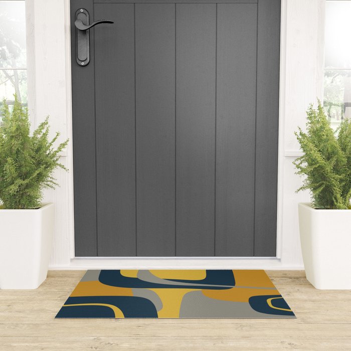 Midcentury Modern Abstract 2 in Mustard, Navy Blue, and Gray Welcome Mat Gallery Image 3