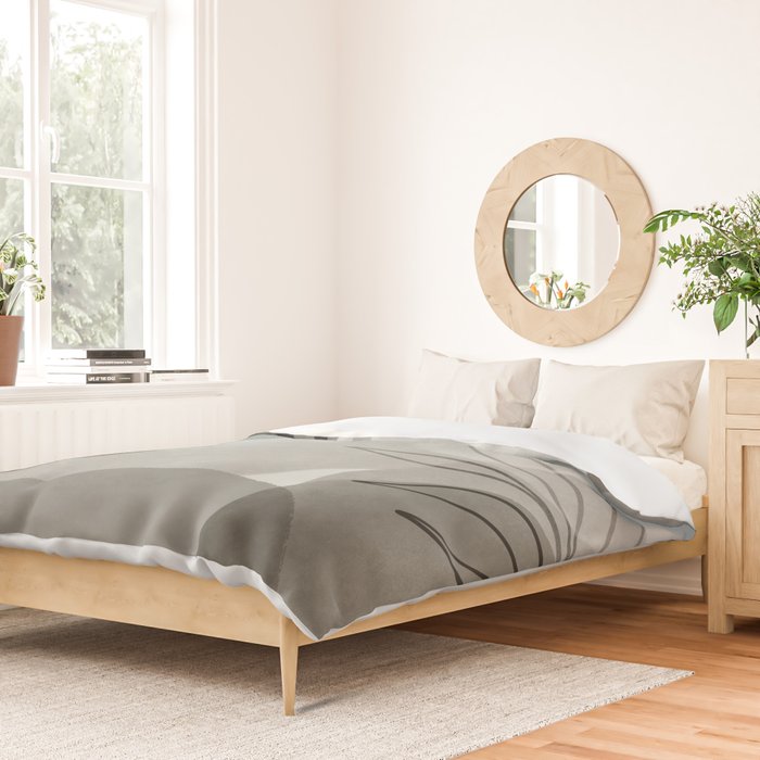Abstract Botanical Mid Century Art Greenish Grey Duvet Cover Gallery Image 2