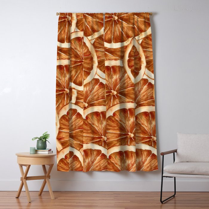 Watercolor, Festive Oranges Window Curtain Gallery Image 1