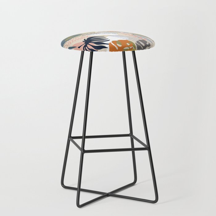 Tropical Foliage Pattern 1 - Retro Boho Stool Gallery Image 1