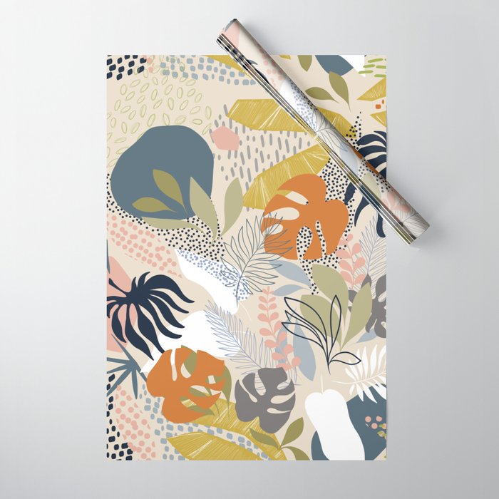 Tropical Foliage Pattern 1 - Retro Boho Wrapping Paper Gallery Image 1