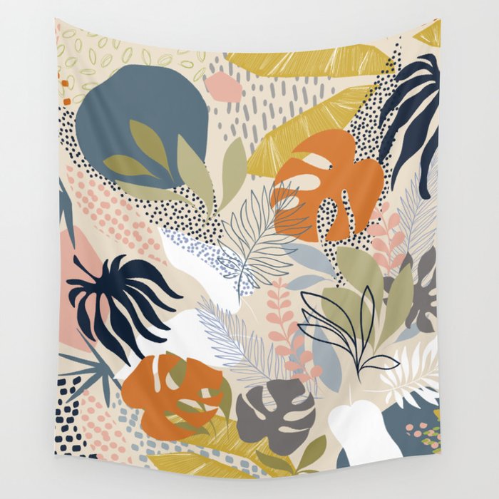 Tropical Foliage Pattern 1 - Retro Boho Wall Tapestry Gallery Image 4