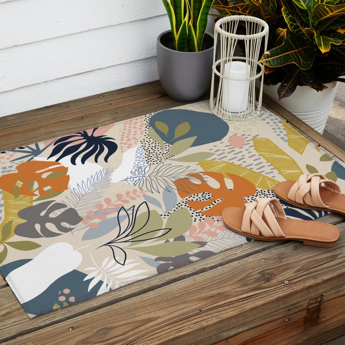 Tropical Foliage Pattern 1 - Retro Boho Outdoor Rug Gallery Image 2