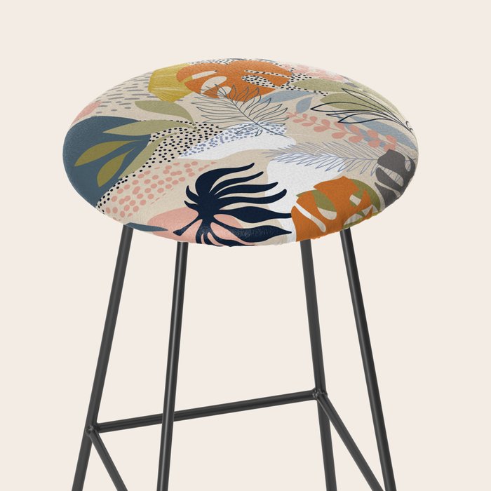 Tropical Foliage Pattern 1 - Retro Boho Stool Gallery Image 2