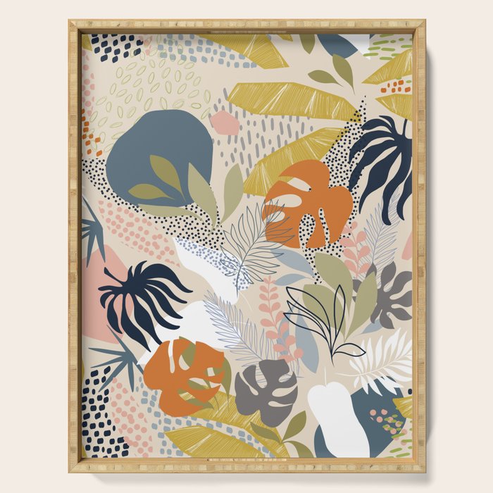Tropical Foliage Pattern 1 - Retro Boho Serving Tray Gallery Image 1