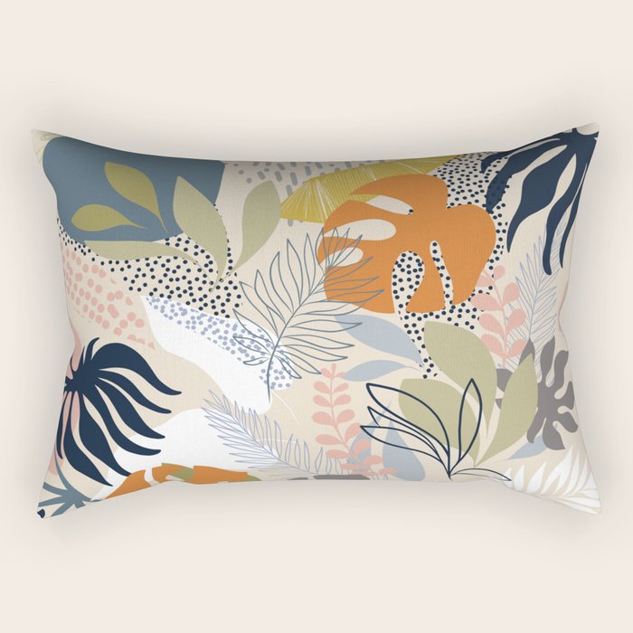 Tropical Foliage Pattern 1 - Retro Boho Rectangular Pillow Gallery Image 1