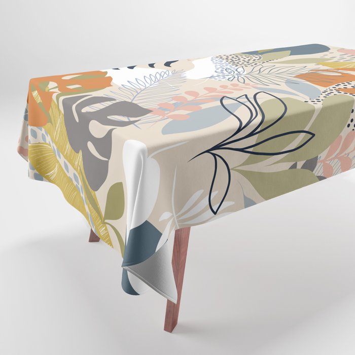 Tropical Foliage Pattern 1 - Retro Boho Tablecloth Gallery Image 1
