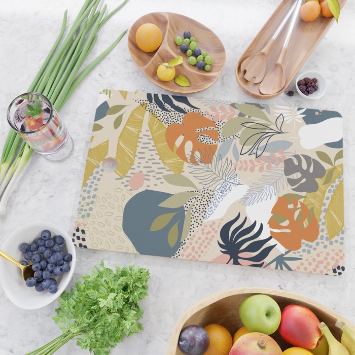 Tropical Foliage Pattern 1 - Retro Boho Cutting Board Gallery Image 2
