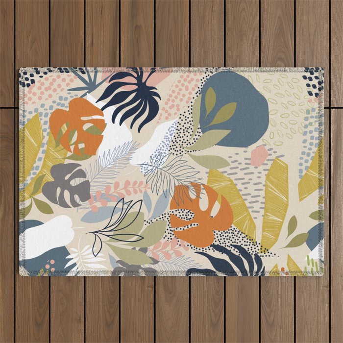 Tropical Foliage Pattern 1 - Retro Boho Outdoor Rug Gallery Image 1