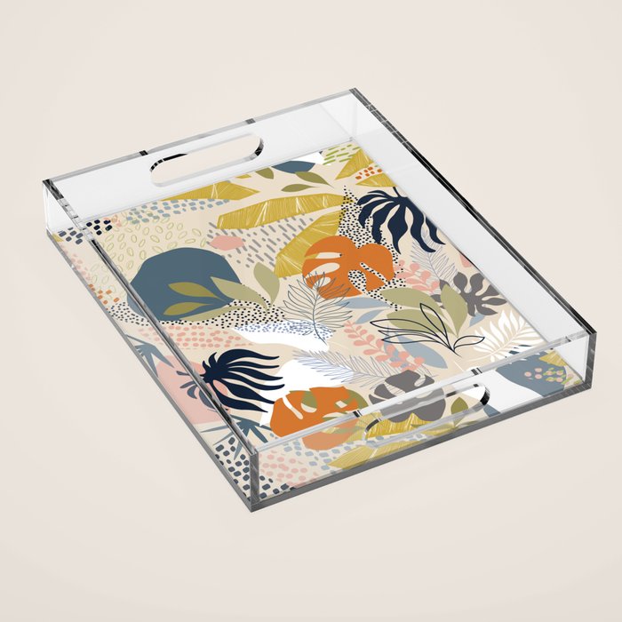Tropical Foliage Pattern 1 - Retro Boho Acrylic Tray Gallery Image 1