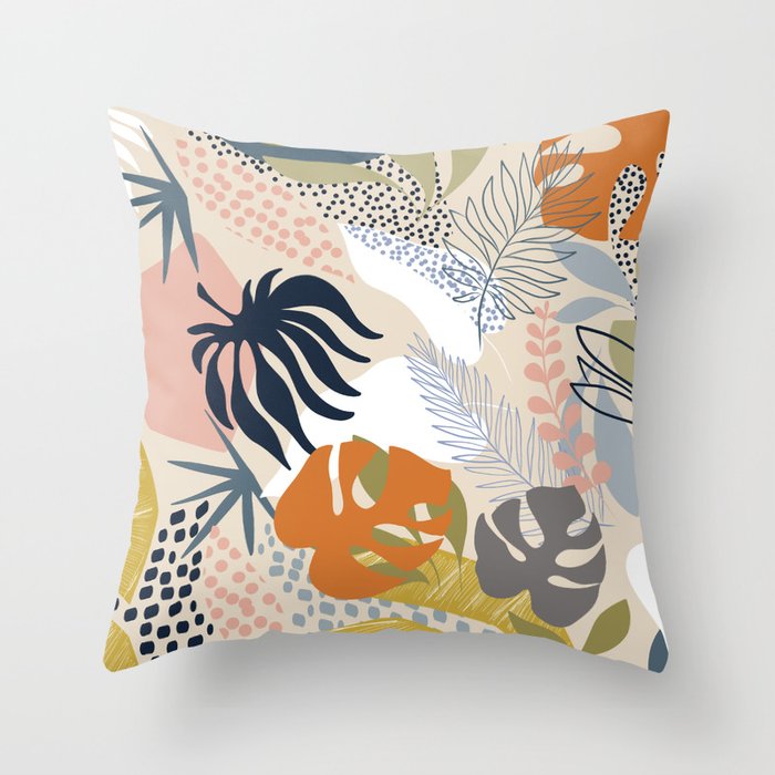 Tropical Foliage Pattern 1 - Retro Boho Throw Pillow Gallery Image 6