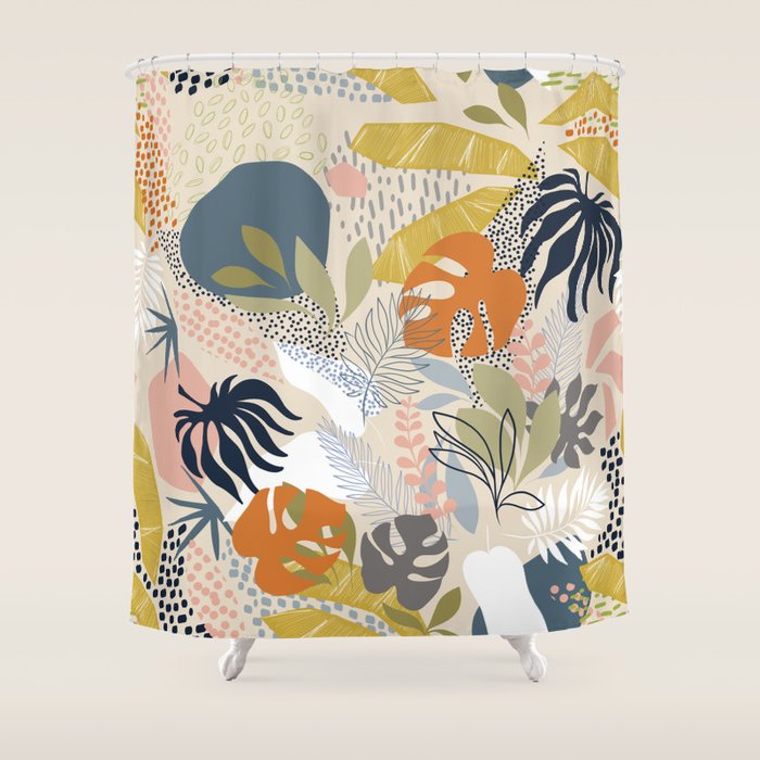 Tropical Foliage Pattern 1 - Retro Boho Shower Curtain Gallery Image 1
