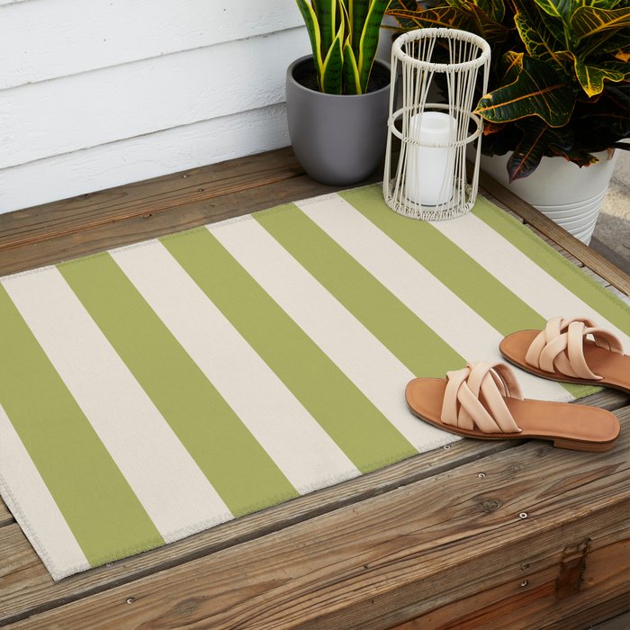 Duo I - Green and Butter Stripes Outdoor Rug Gallery Image 2