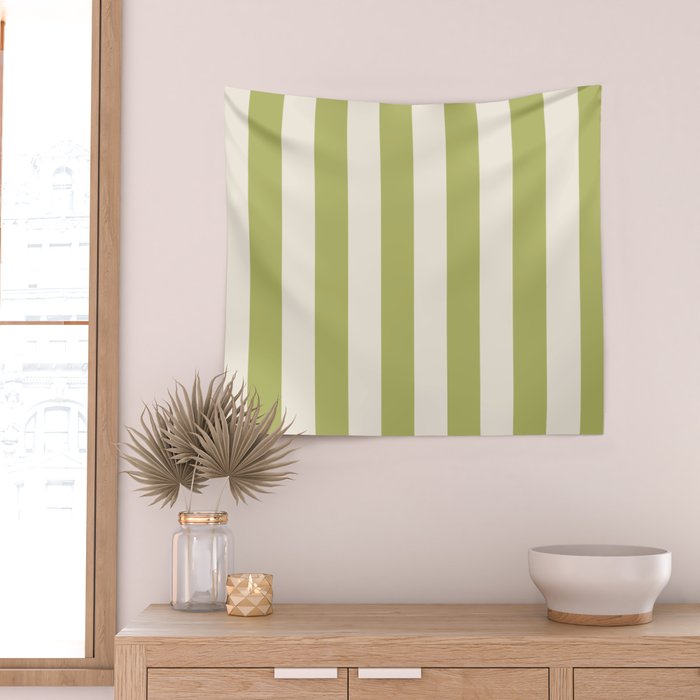 Duo I - Green and Butter Stripes Wall Tapestry Gallery Image 2
