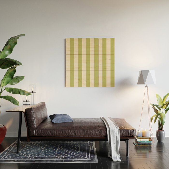 Duo I - Green and Butter Stripes Wood Wall Art Gallery Image 2
