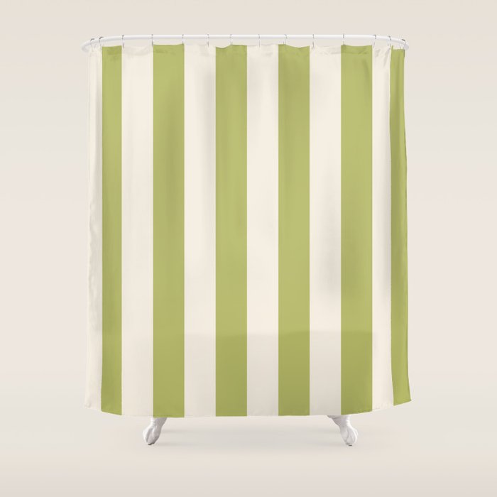 Duo I - Green and Butter Stripes Shower Curtain Gallery Image 1