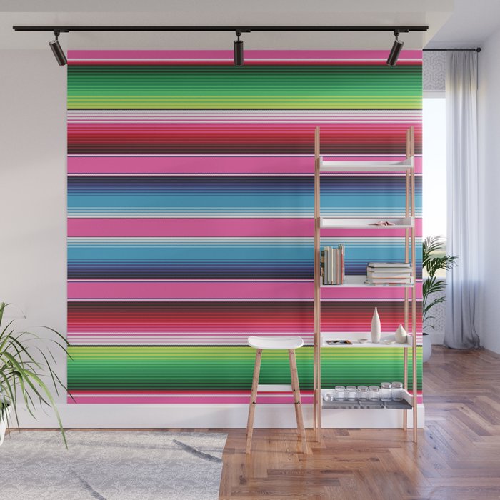 Pink Mexican Serape Blanket Stripes Wall Mural Gallery Image 1