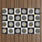 Checkered Daisies - Black & White Outdoor Rug Gallery Image 1