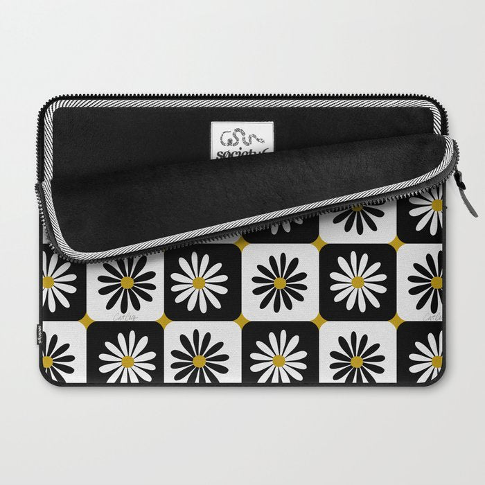 Checkered Daisies - Black & White Laptop Sleeve Gallery Image 2