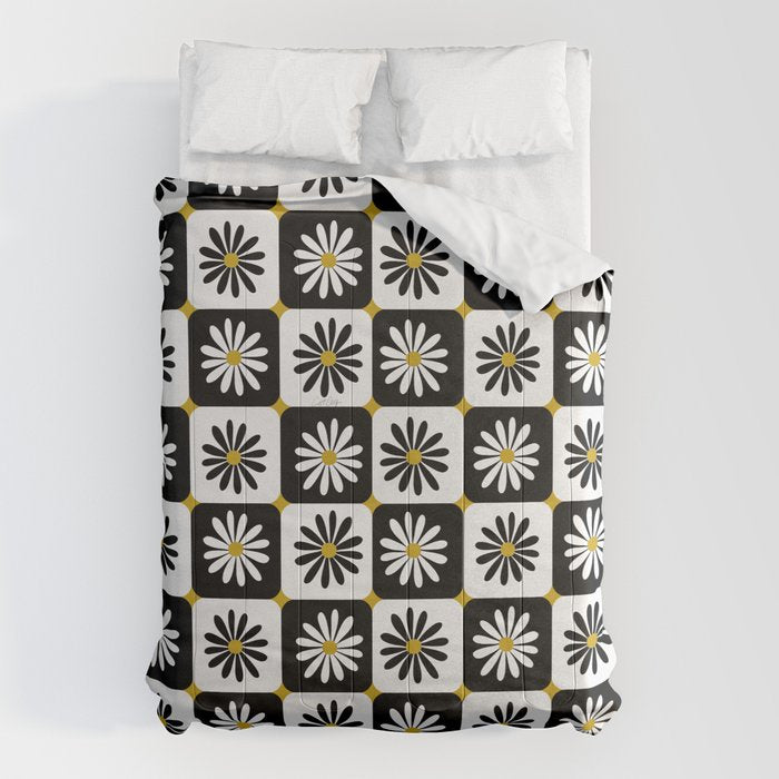 Checkered Daisies - Black & White Comforter Gallery Image 1