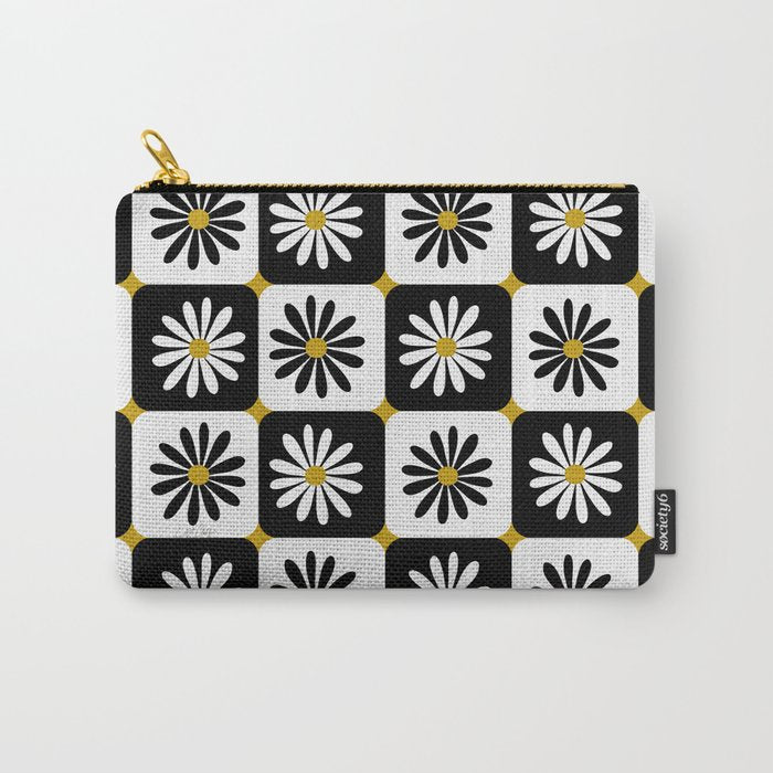 Checkered Daisies - Black & White Carry All Pouch Gallery Image 1