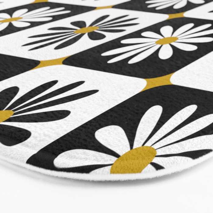 Checkered Daisies - Black & White Bath Mat Gallery Image 3
