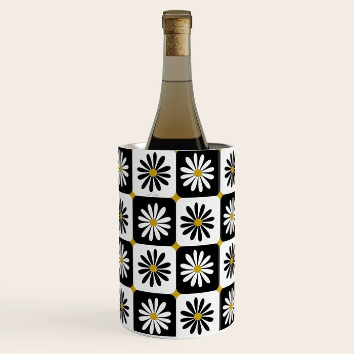 Checkered Daisies - Black & White Wine Chiller Gallery Image 1