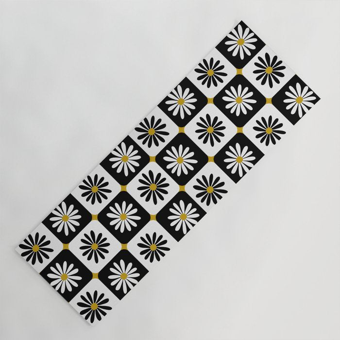 Checkered Daisies - Black & White Yoga Mat Gallery Image 1