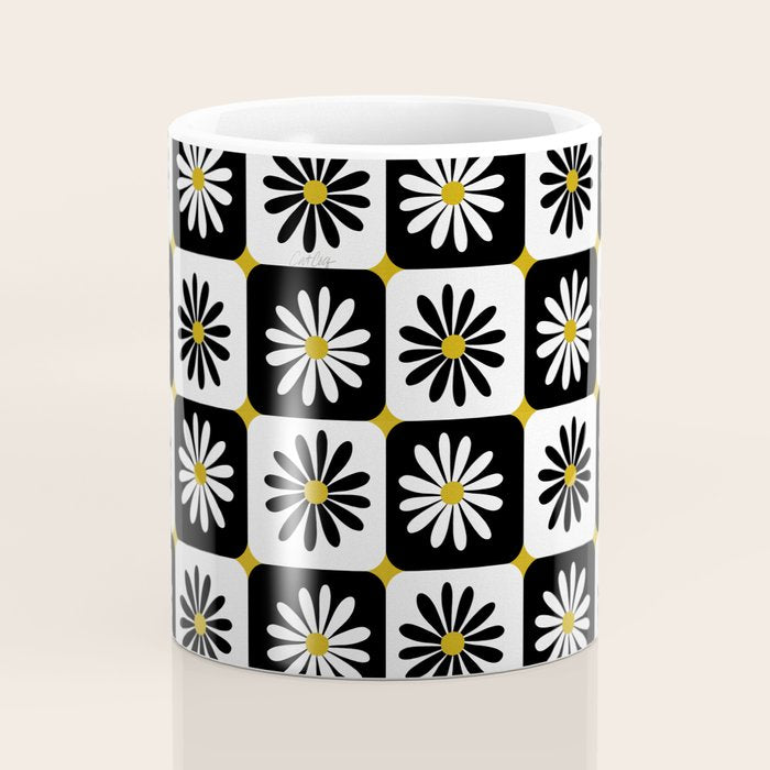 Checkered Daisies - Black & White Coffee Mug Gallery Image 4