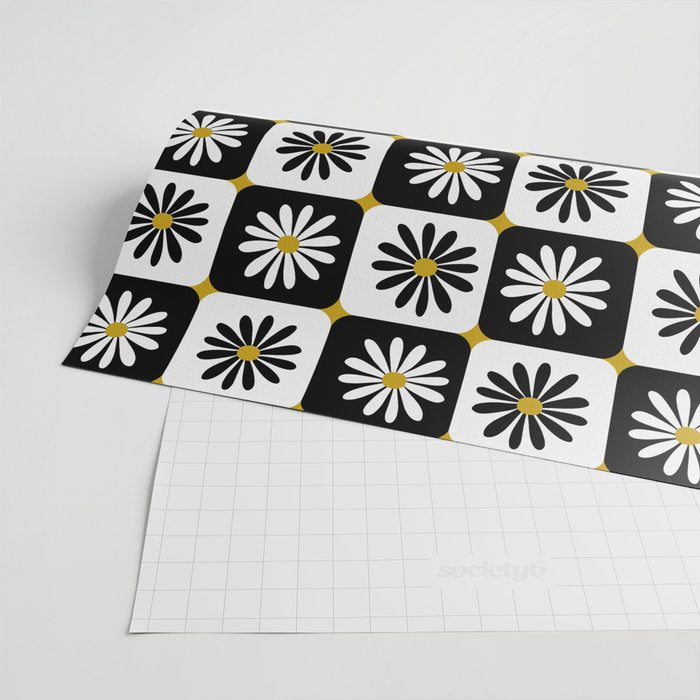 Checkered Daisies - Black & White Wrapping Paper Gallery Image 2