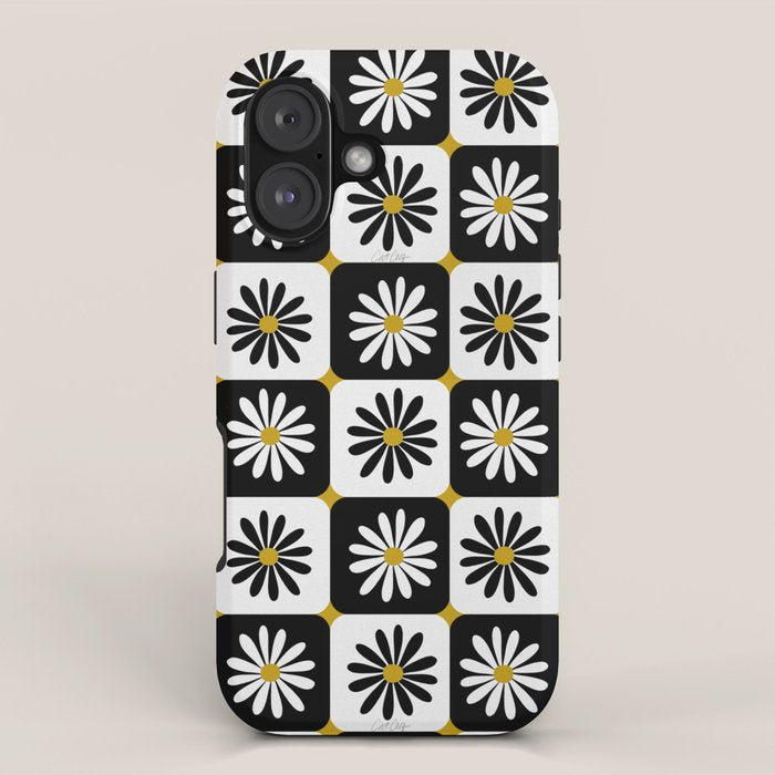 Checkered Daisies - Black & White iPhone Case Gallery Image 1