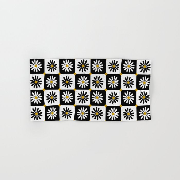 Checkered Daisies - Black & White Bath Towel Gallery Image 1