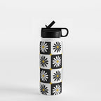 Checkered Daisies - Black & White Water Bottle Gallery Image 1