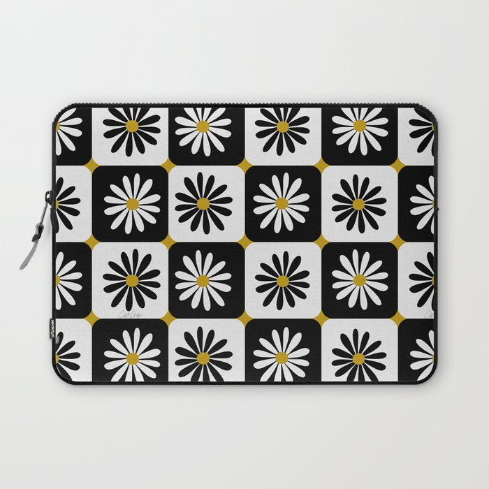 Checkered Daisies - Black & White Laptop Sleeve Gallery Image 1