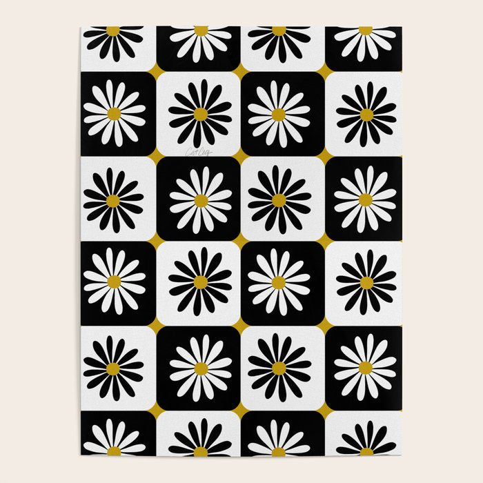 Checkered Daisies - Black & White Poster Gallery Image 1