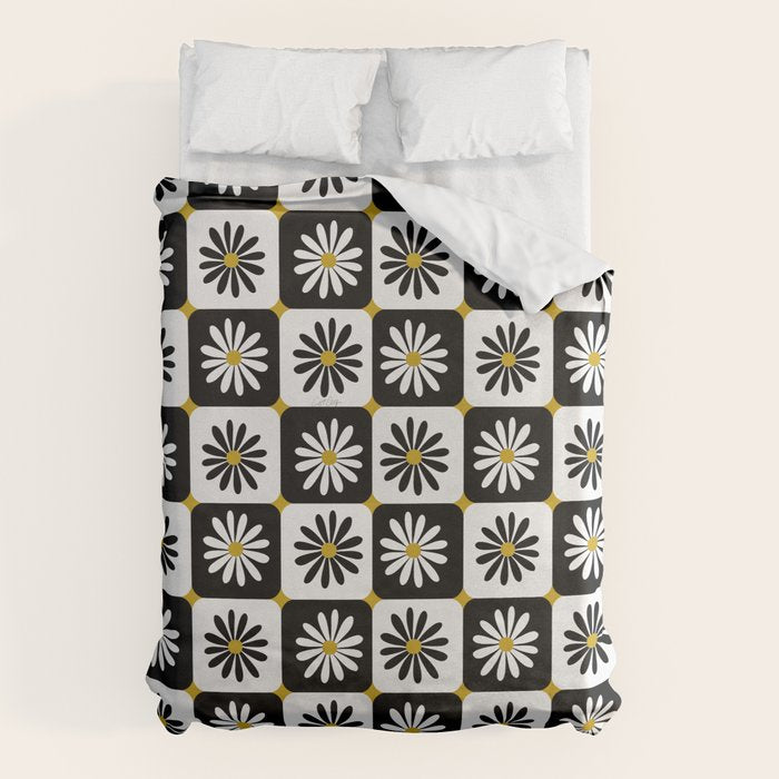 Checkered Daisies - Black & White Duvet Cover Gallery Image 6