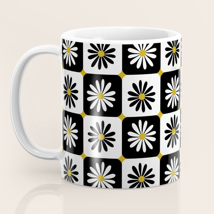 Checkered Daisies - Black & White Coffee Mug Gallery Image 3