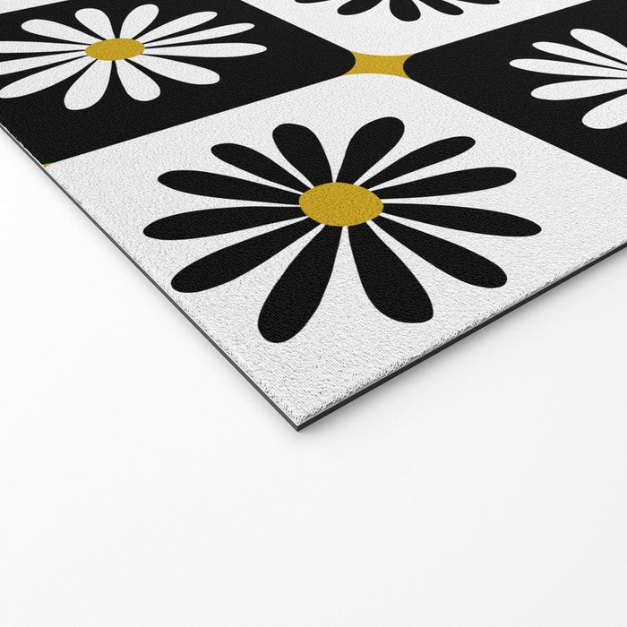 Checkered Daisies - Black & White Welcome Mat Gallery Image 2