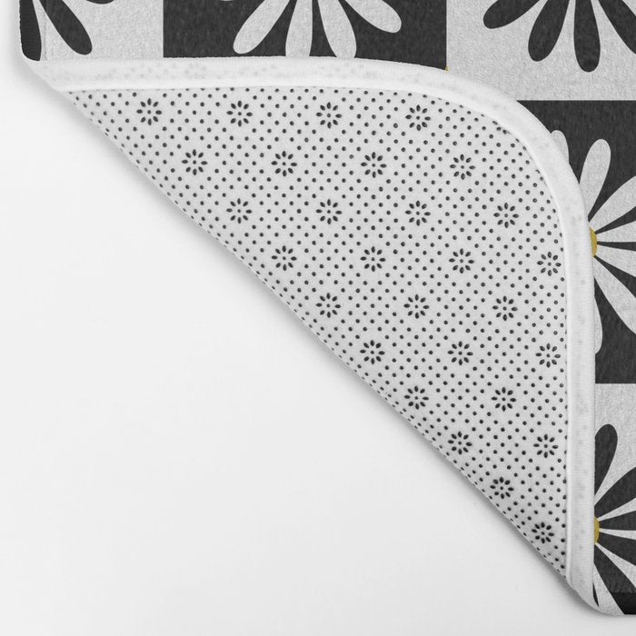Checkered Daisies - Black & White Bath Mat Gallery Image 2