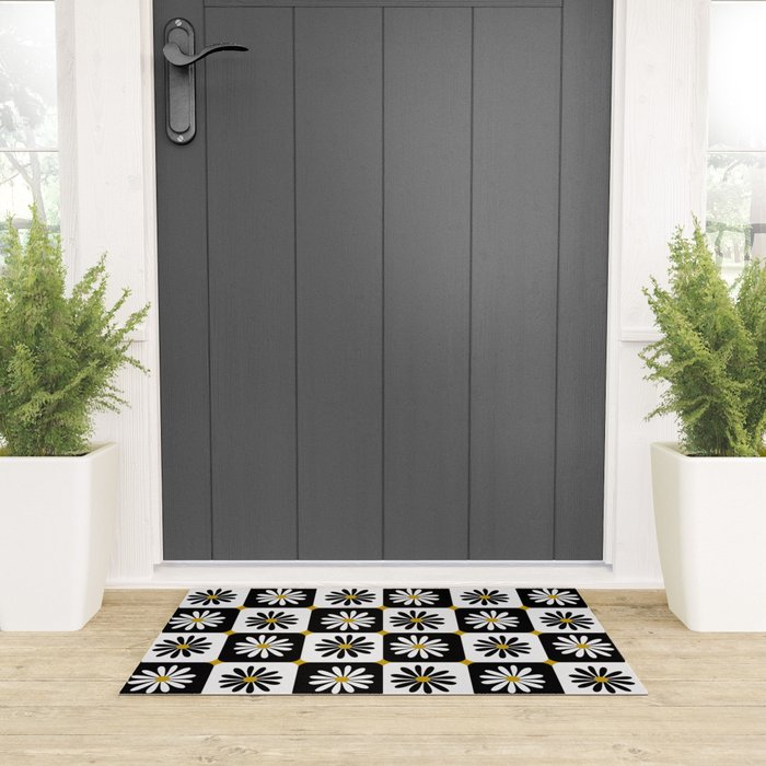 Checkered Daisies - Black & White Welcome Mat Gallery Image 3