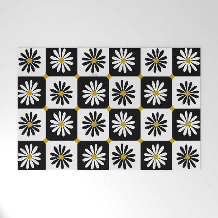 Checkered Daisies - Black & White Welcome Mat Gallery Image 1