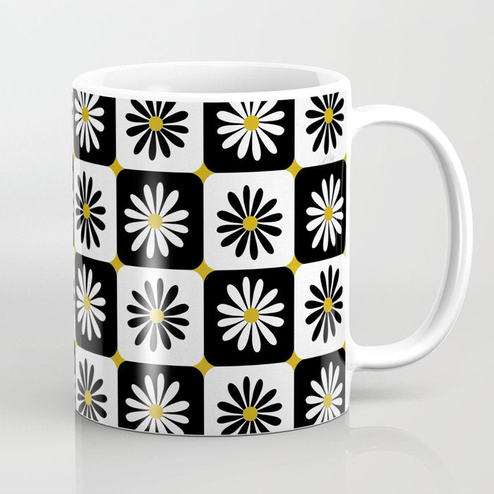Checkered Daisies - Black & White Coffee Mug Gallery Image 1