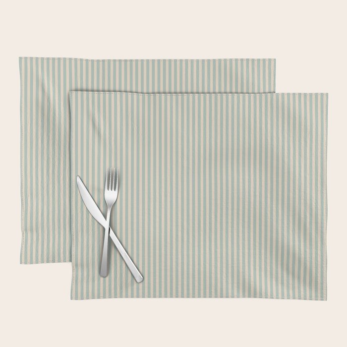 Ultra Fine Stripes Vertical Minimalist Pattern in Light Celadon Blue Green and Cream Placemat Gallery Image 1