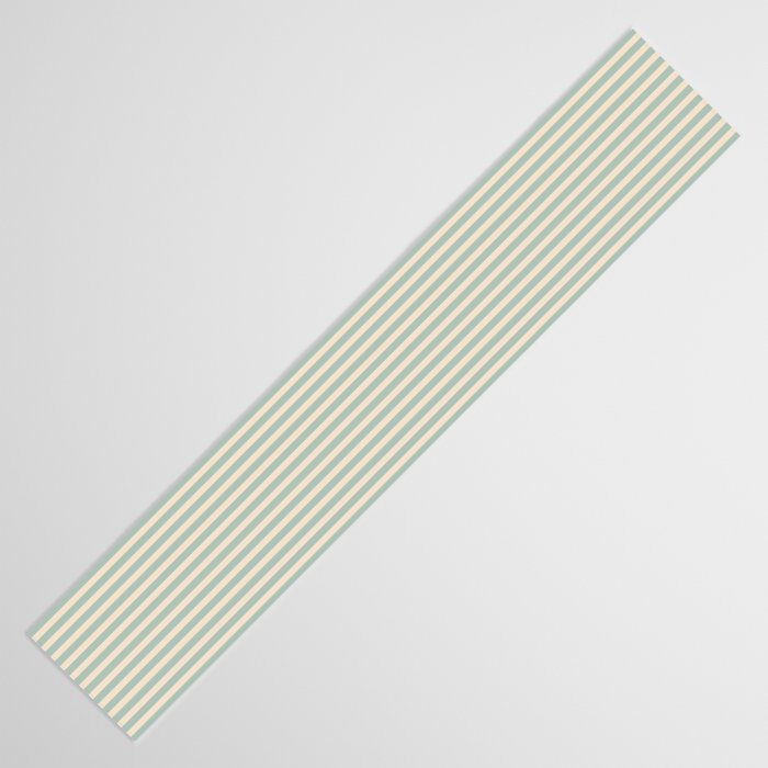 Ultra Fine Stripes Vertical Minimalist Pattern in Light Celadon Blue Green and Cream Table Runner Gallery Image 3